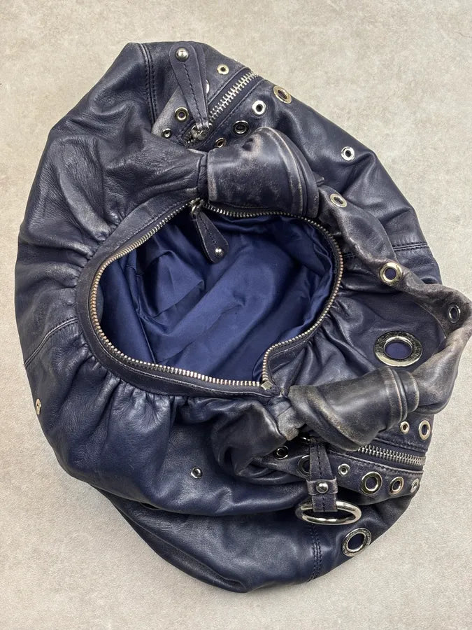 Moschino Navy Nappa Leather Eyelet Studded Shoulder Bag fYOJQyU 16