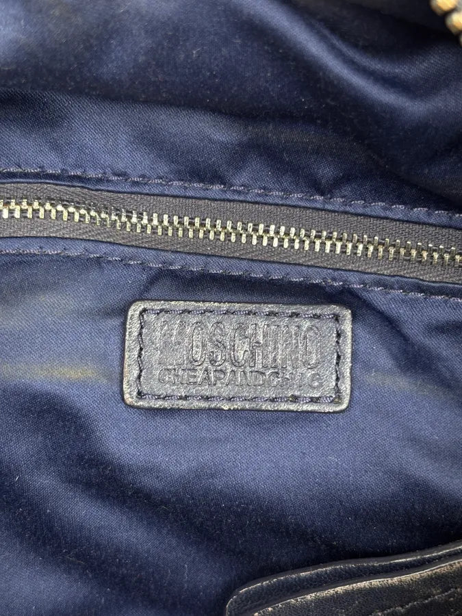 Moschino Navy Nappa Leather Eyelet Studded Shoulder Bag fYOJQyU 17