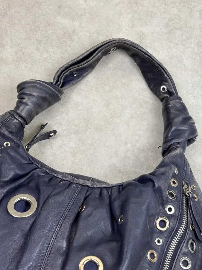 Moschino Navy Nappa Leather Eyelet Studded Shoulder Bag fYOJQyU 11