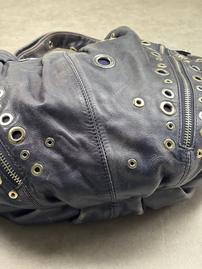 Moschino Navy Nappa Leather Eyelet Studded Shoulder Bag fYOJQyU 15