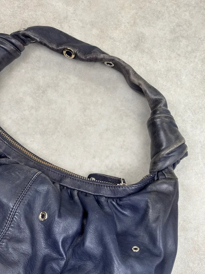 Moschino Navy Nappa Leather Eyelet Studded Shoulder Bag fYOJQyU 6