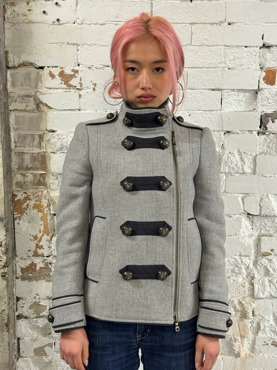 Moschino Officer Double-Breasted Grey Wool Jacket CDSUgaR 0