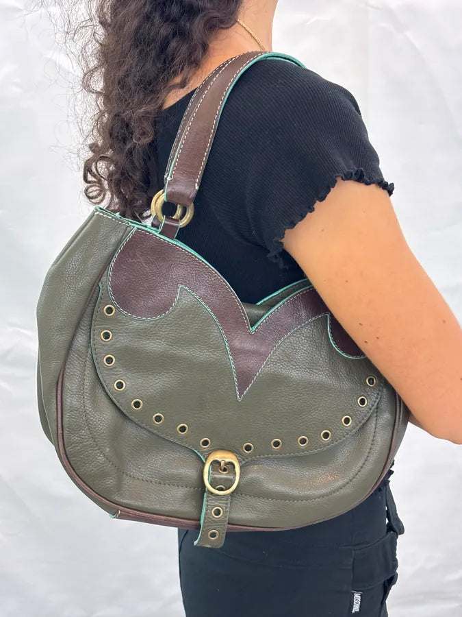 Moschino Olive Leather Eyelet Handle Bag KHwHECL 2