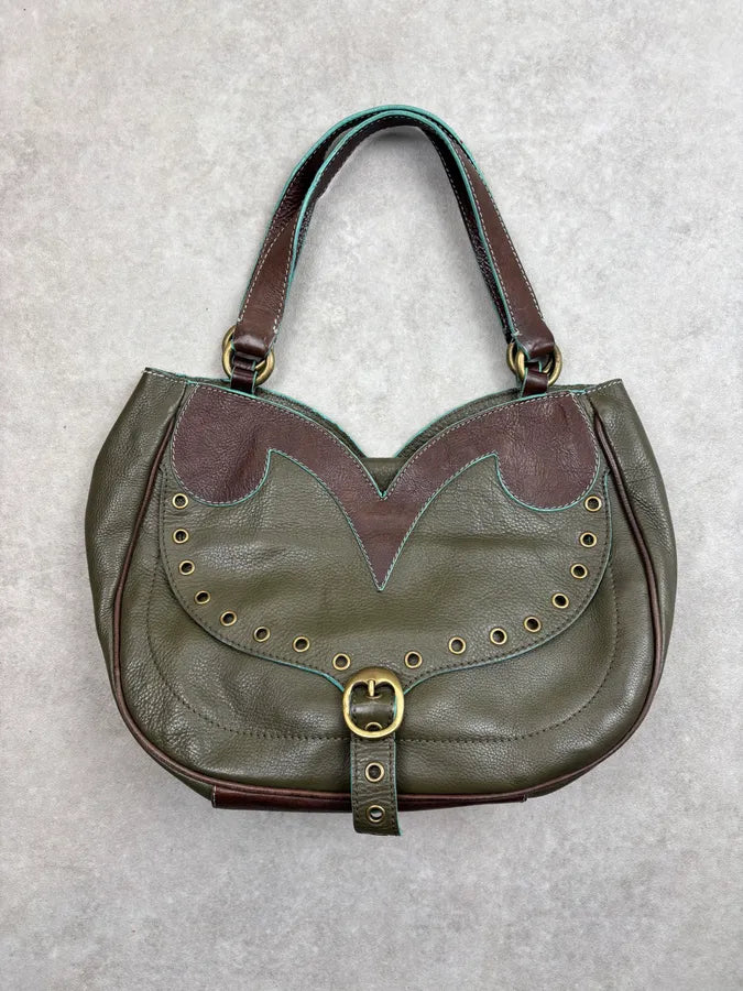 Moschino Olive Leather Eyelet Handle Bag KHwHECL 0