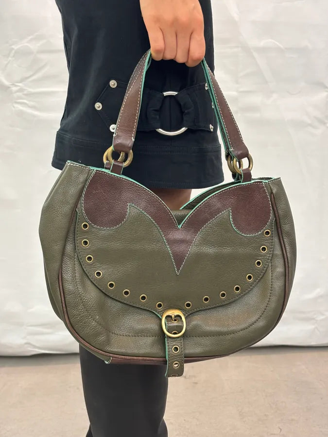 Moschino Olive Leather Eyelet Handle Bag KHwHECL 1