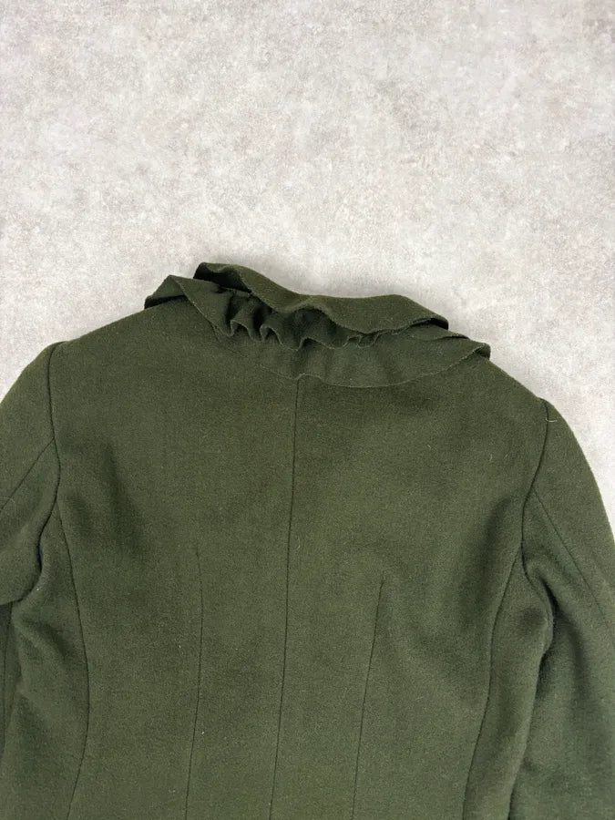 2010s Moschino Olive Wool Ruffled Blazer Jacket WBryhAl 6