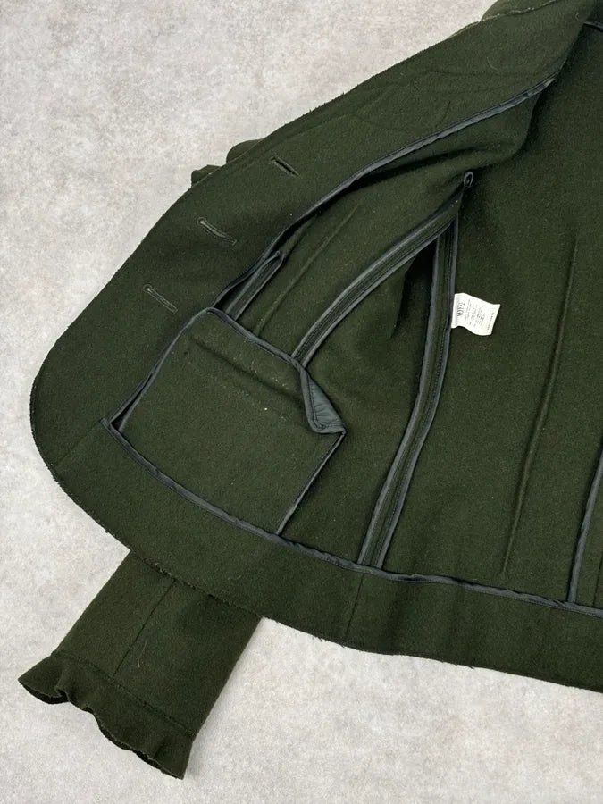 2010s Moschino Olive Wool Ruffled Blazer Jacket WBryhAl 8