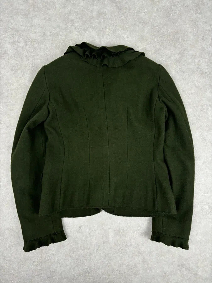 2010s Moschino Olive Wool Ruffled Blazer Jacket WBryhAl 5