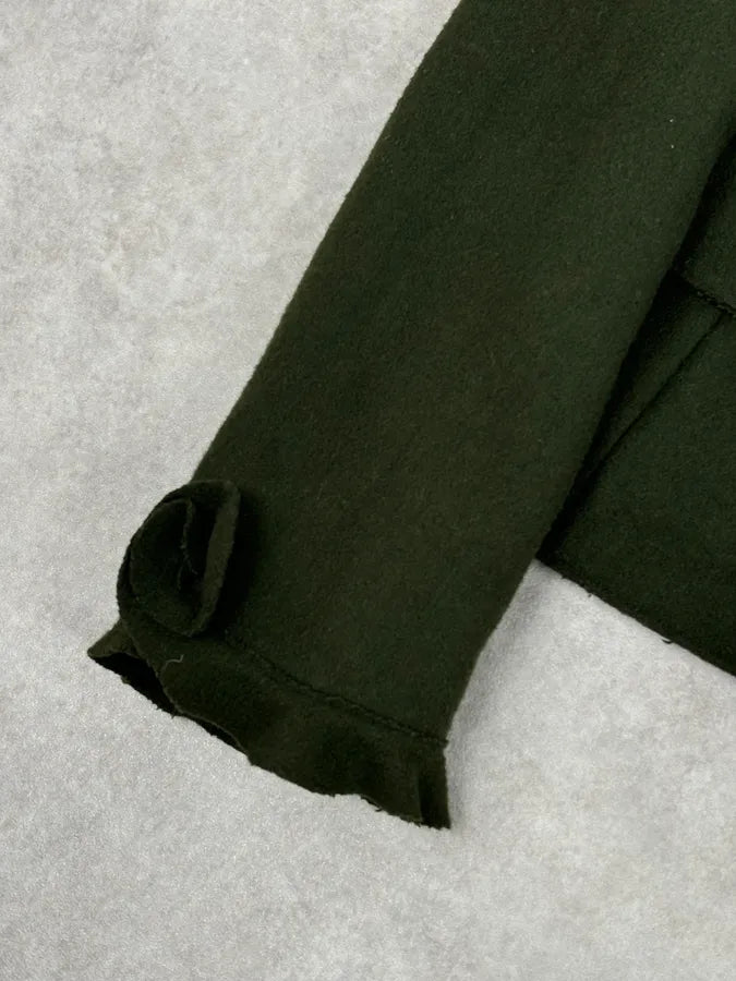 2010s Moschino Olive Wool Ruffled Blazer Jacket WBryhAl 9