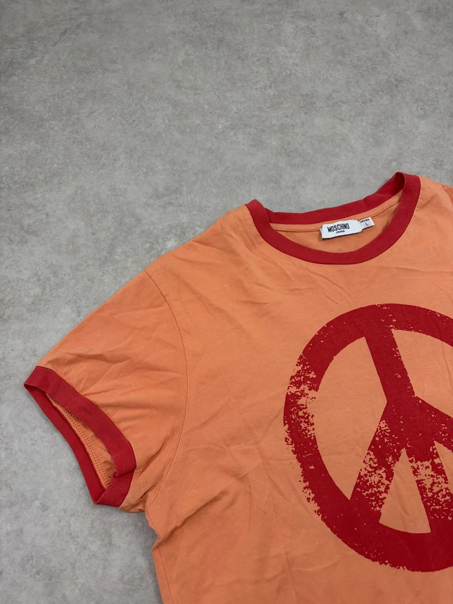 2000s Moschino Orange Peace Symbol T-Shirt ztIXygZ 4