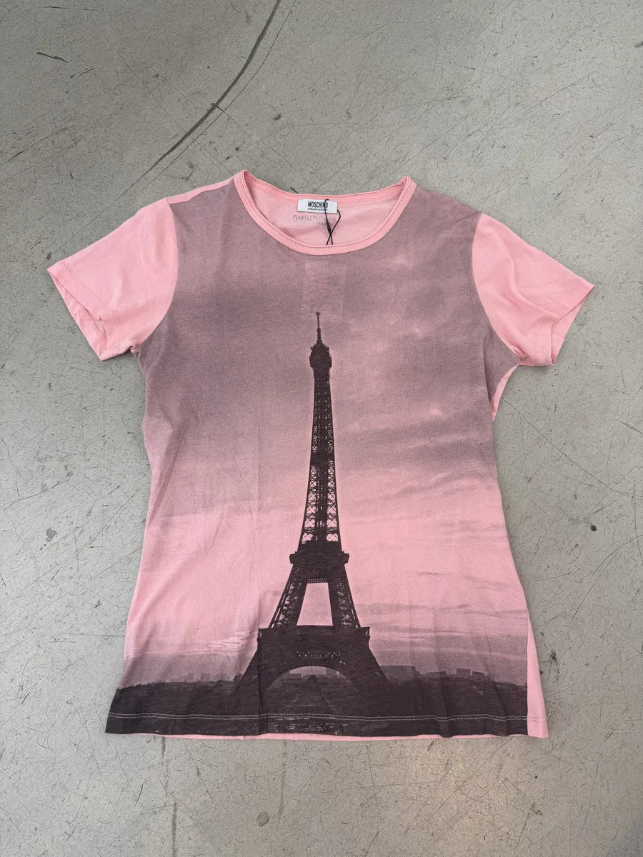 Moschino Paris Pink Eiffel Tower Graphic T-Shirt JxSNRQT 0