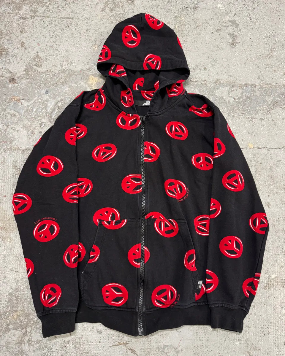 Moschino Red Peace Black Zipped Hoodie clfwPem 0