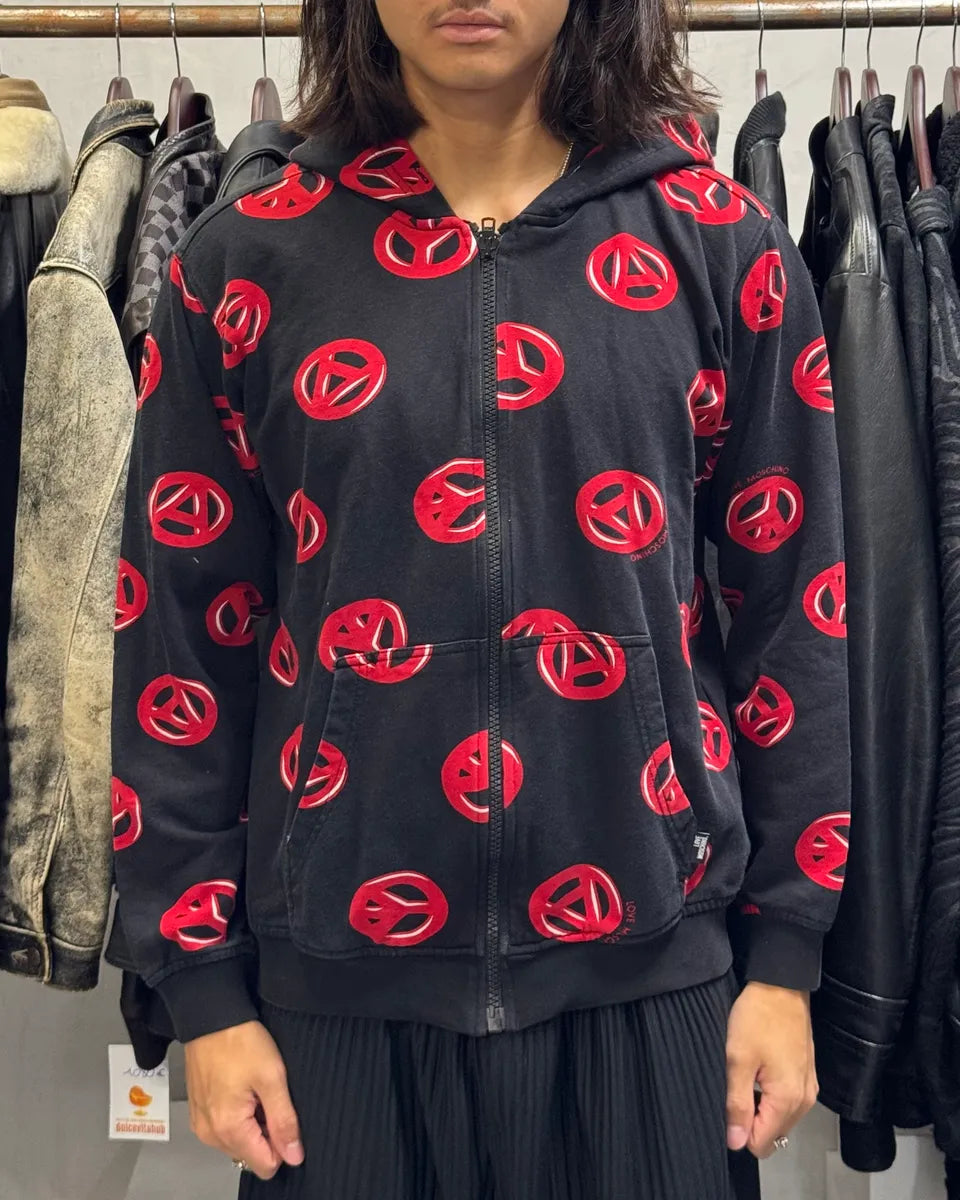 Moschino Red Peace Black Zipped Hoodie clfwPem 1