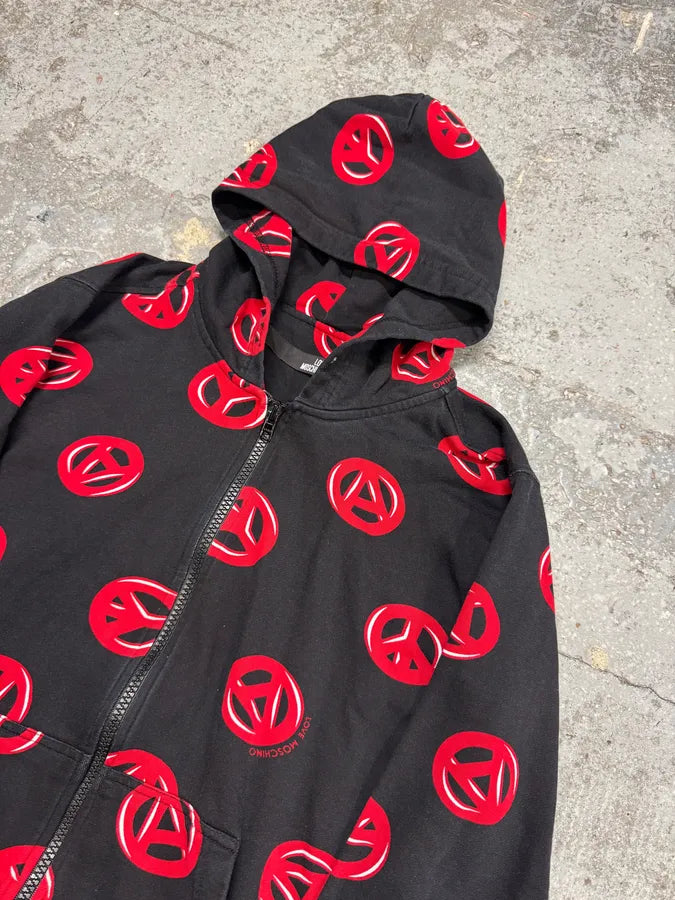 Moschino Red Peace Black Zipped Hoodie clfwPem 3