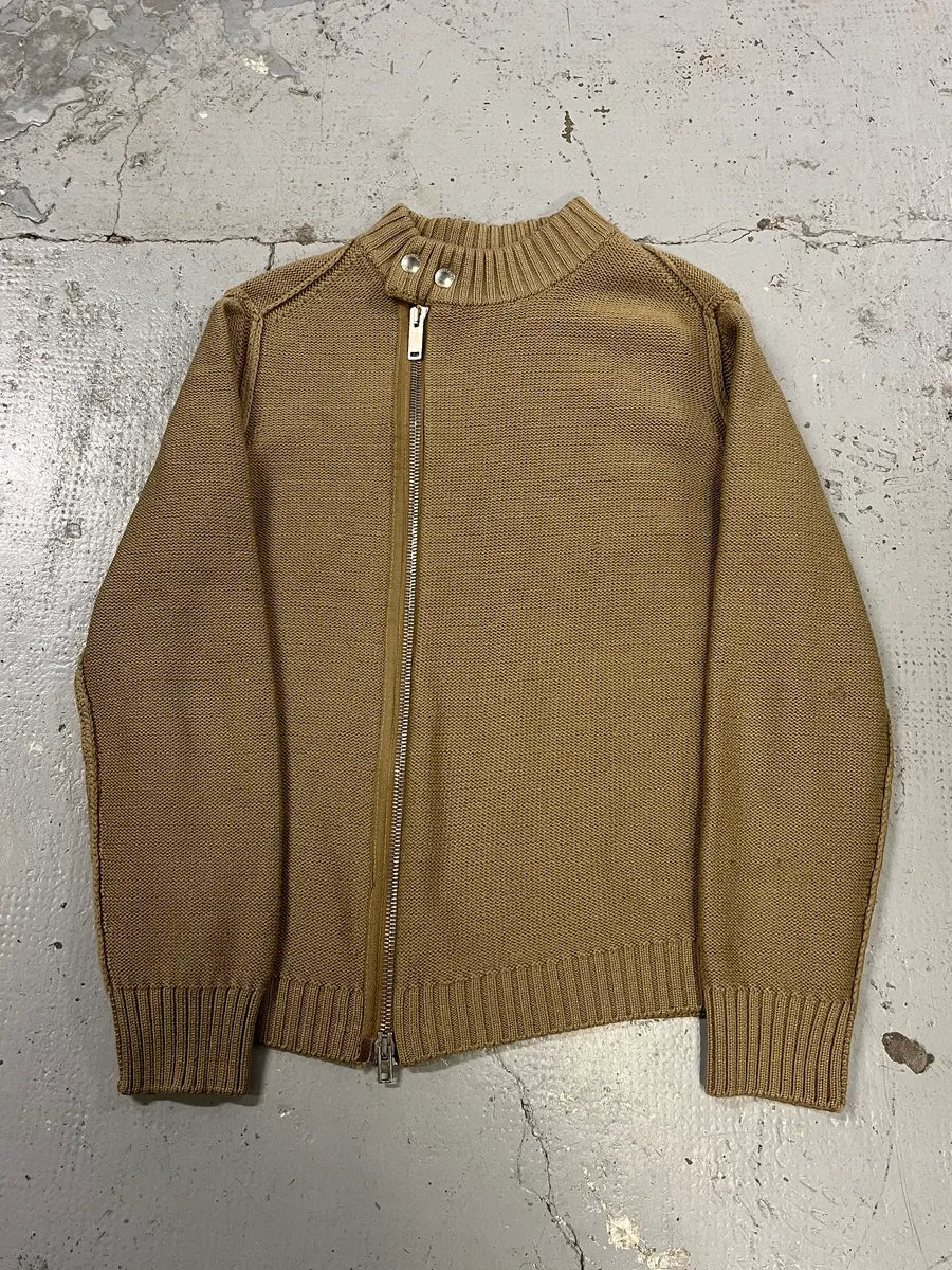 Moschino Red Star Back Logo Asymmetrical Beige Wool Sweater fmKaDCU 0