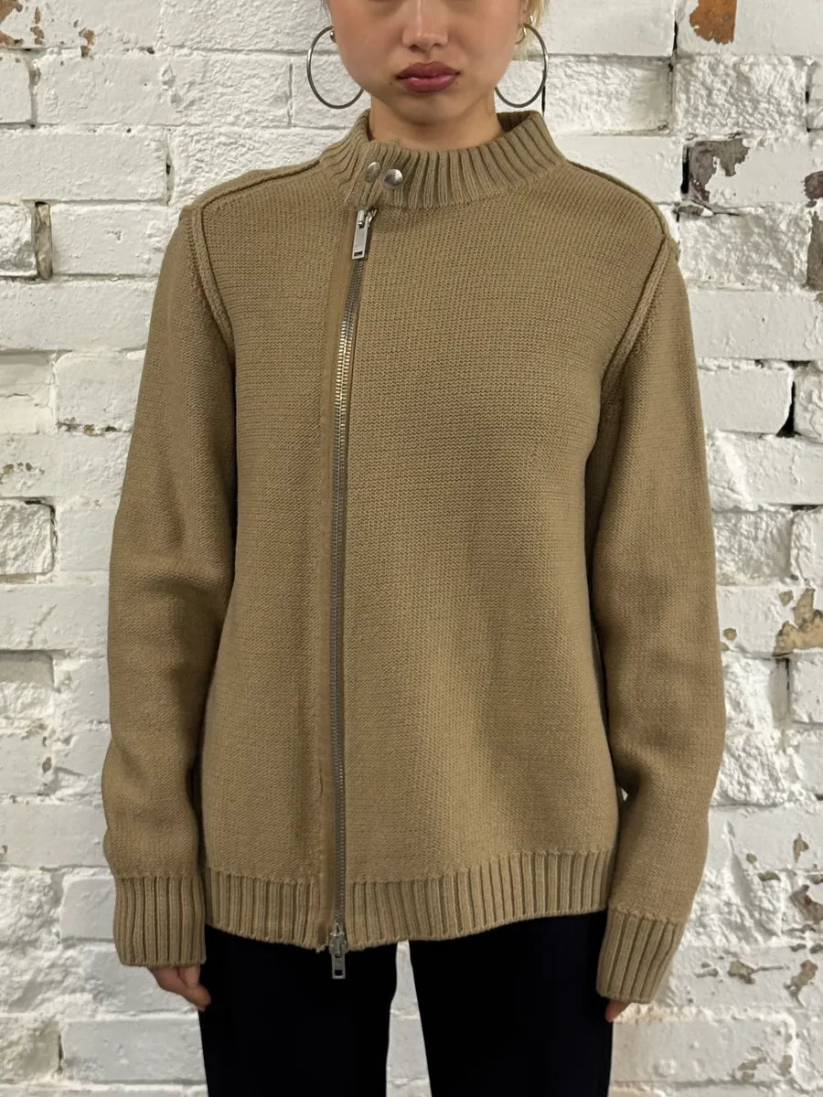 Moschino Red Star Back Logo Asymmetrical Beige Wool Sweater fmKaDCU 1