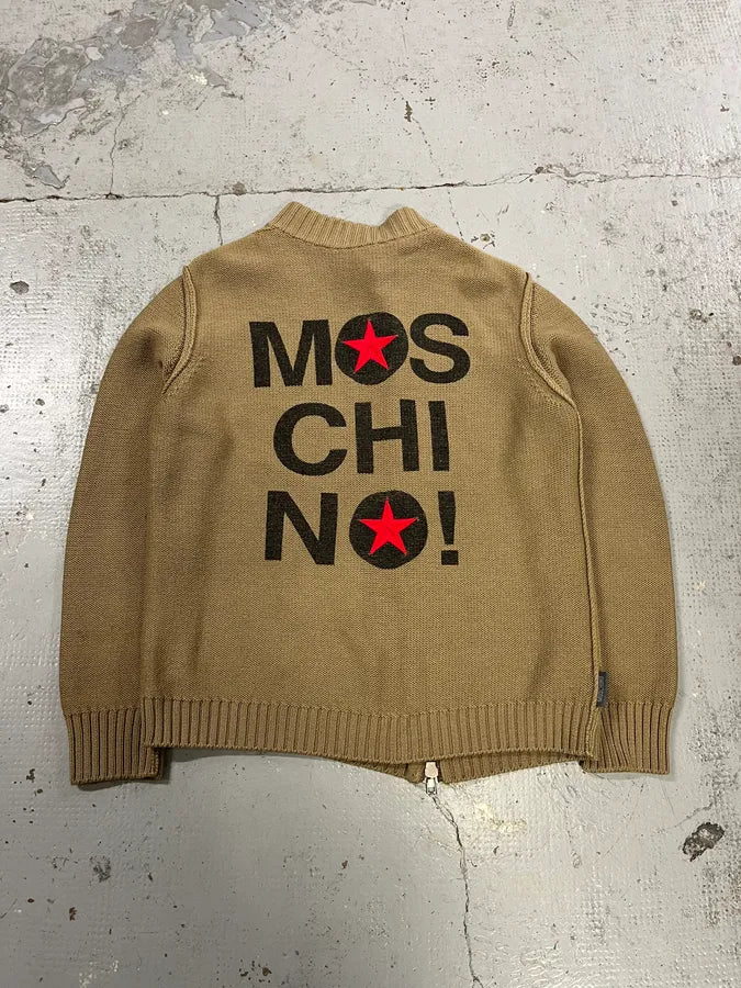 Moschino Red Star Back Logo Asymmetrical Beige Wool Sweater fmKaDCU 3
