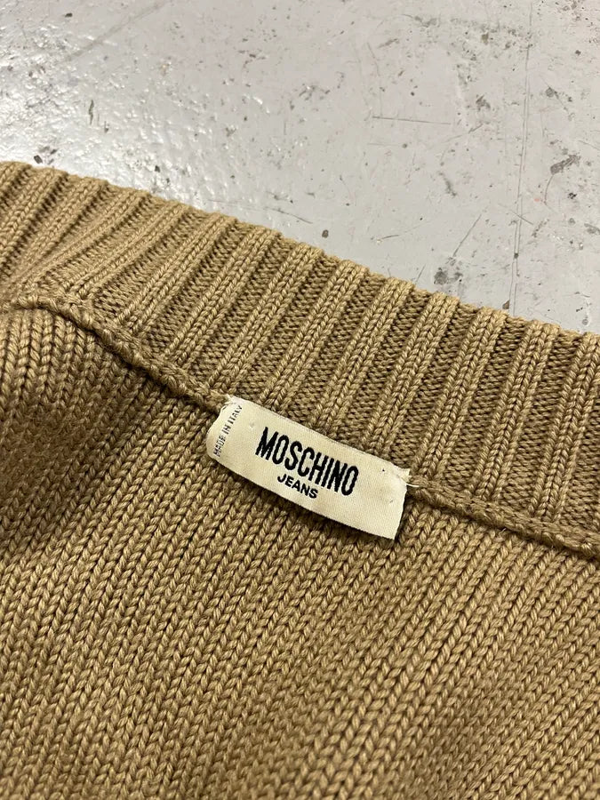 Moschino Red Star Back Logo Asymmetrical Beige Wool Sweater fmKaDCU 8
