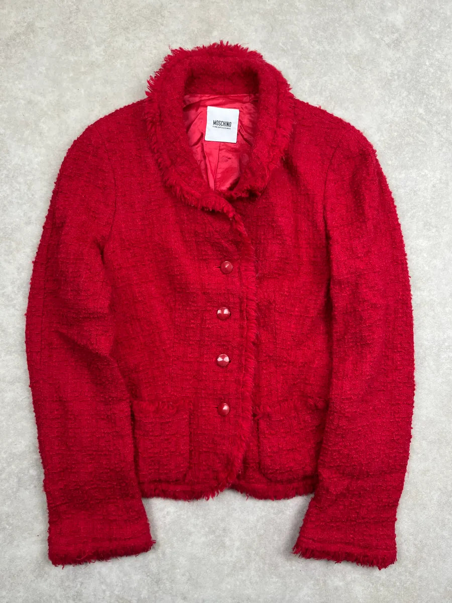 Moschino Red Tweed Frayed Blazer ObNkIyp 0
