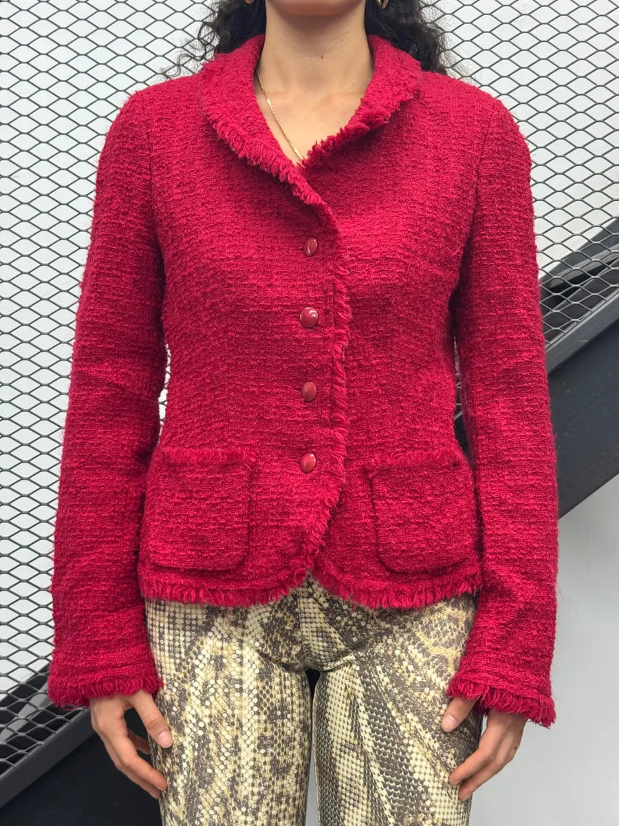 Moschino Red Tweed Frayed Blazer ObNkIyp 1