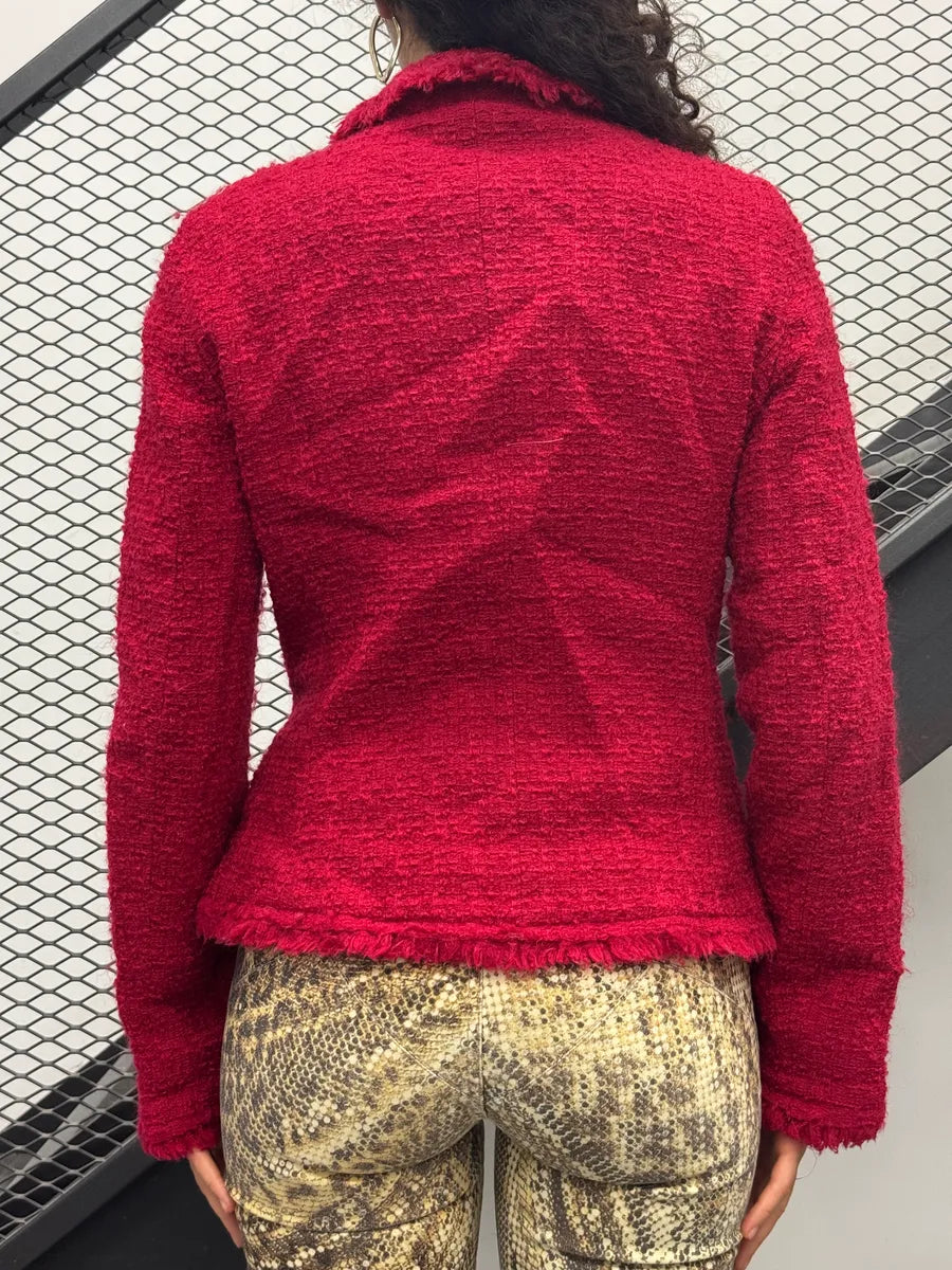 Moschino Red Tweed Frayed Blazer ObNkIyp 2