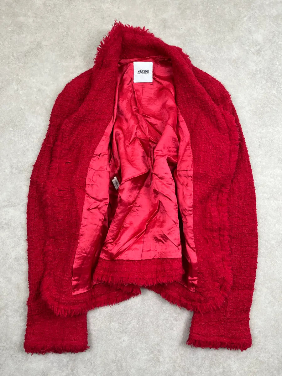 Moschino Red Tweed Frayed Blazer ObNkIyp 3