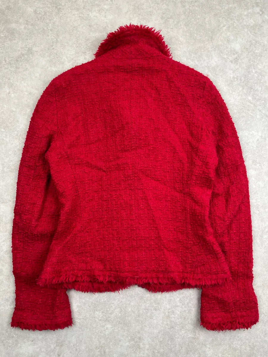 Moschino Red Tweed Frayed Blazer ObNkIyp 4