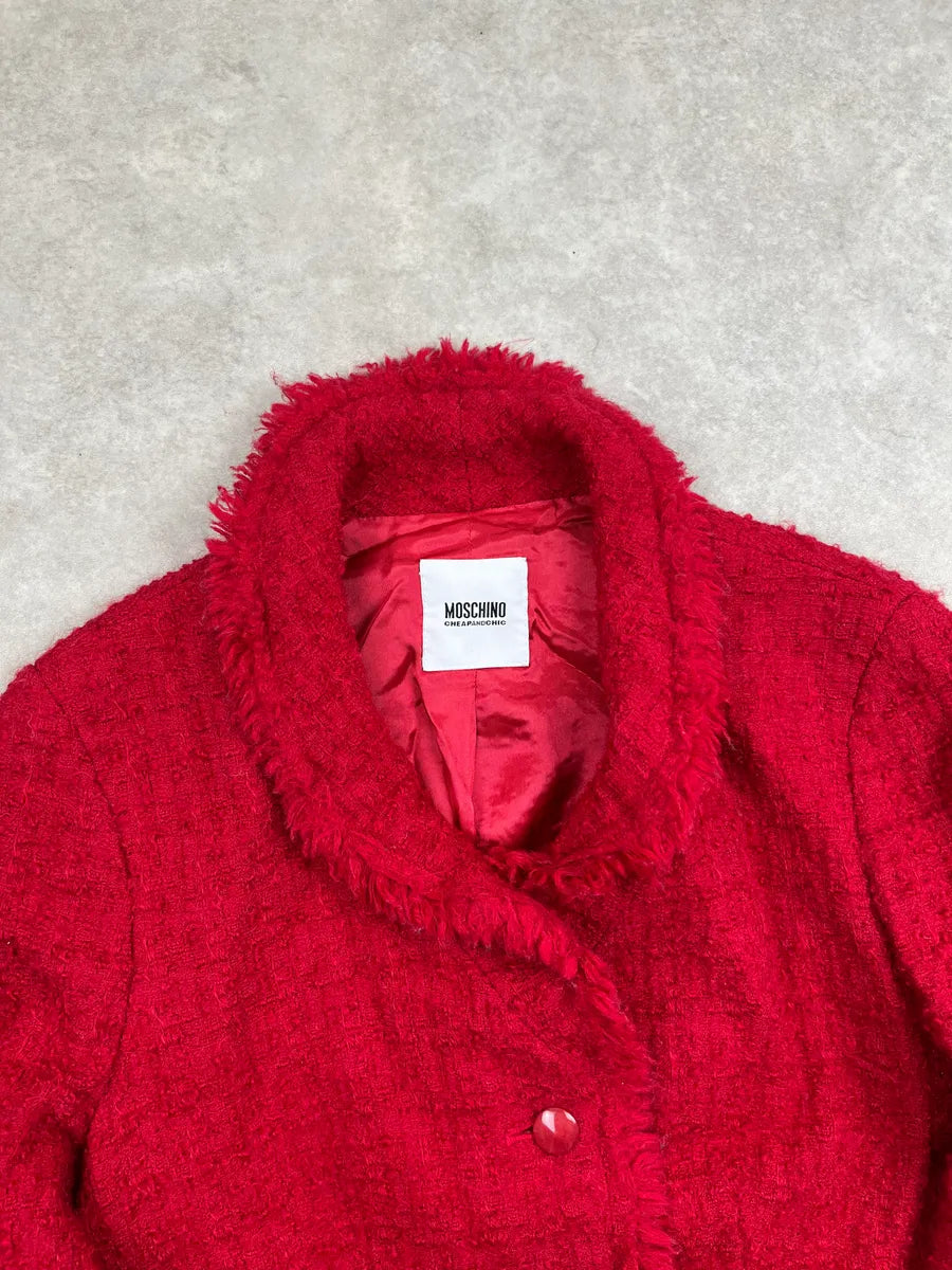 Moschino Red Tweed Frayed Blazer ObNkIyp 5
