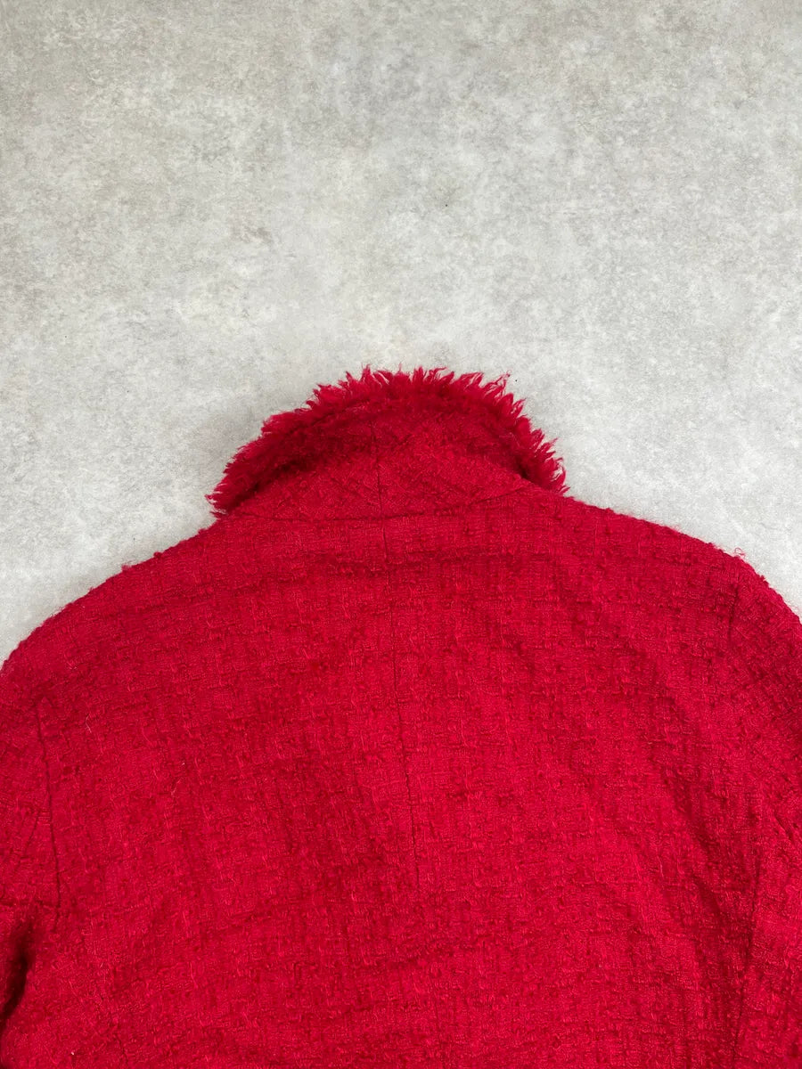 Moschino Red Tweed Frayed Blazer ObNkIyp 6