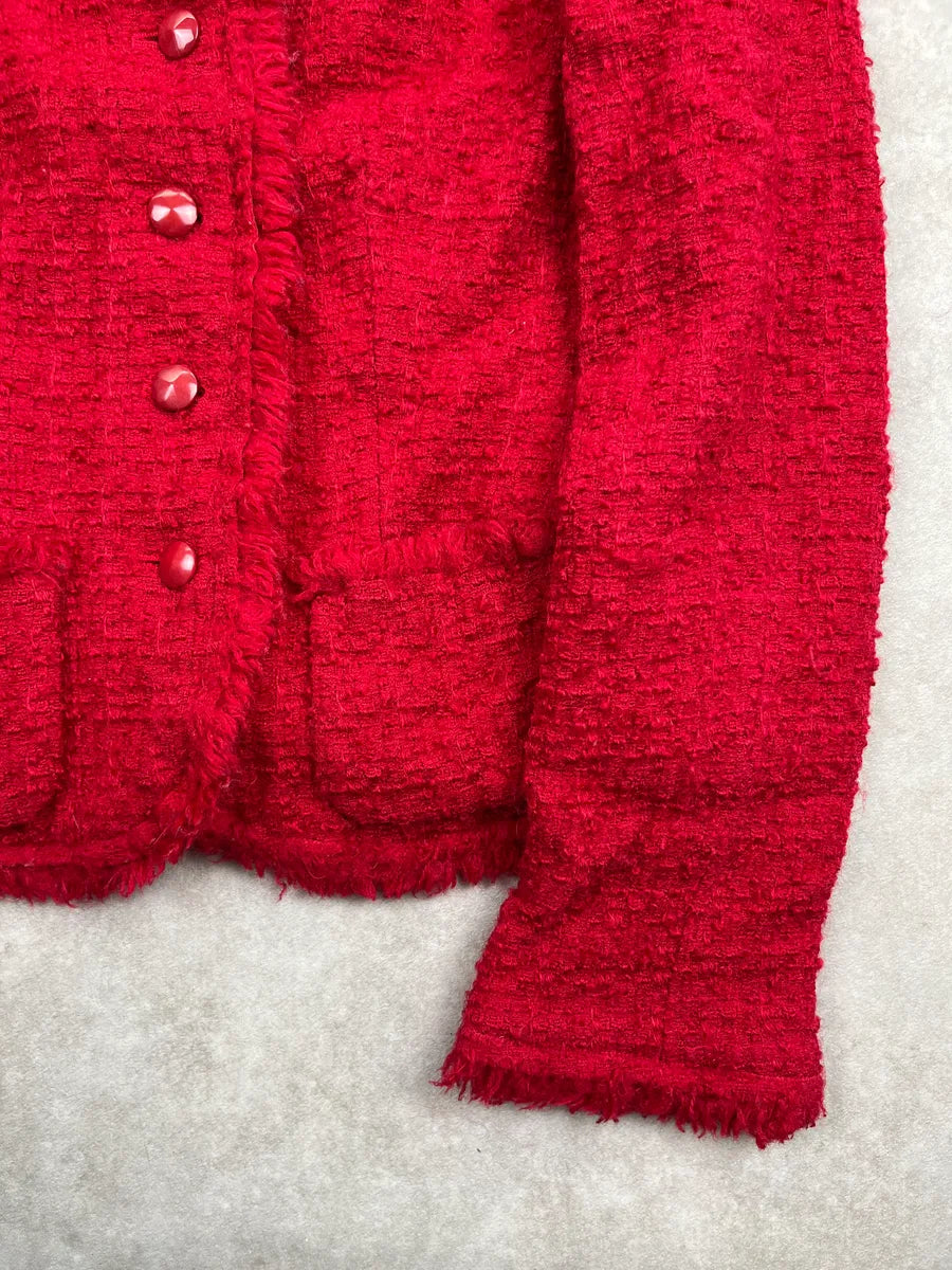 Moschino Red Tweed Frayed Blazer ObNkIyp 7