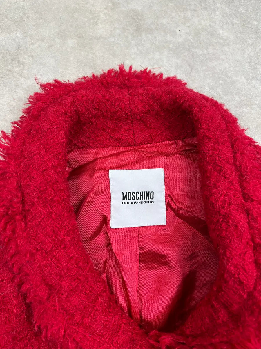 Moschino Red Tweed Frayed Blazer ObNkIyp 8