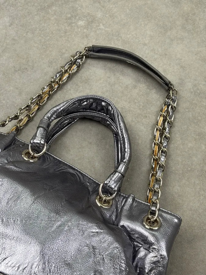 Moschino Silver Leather Studded Handle Bag YpUfvmY 10