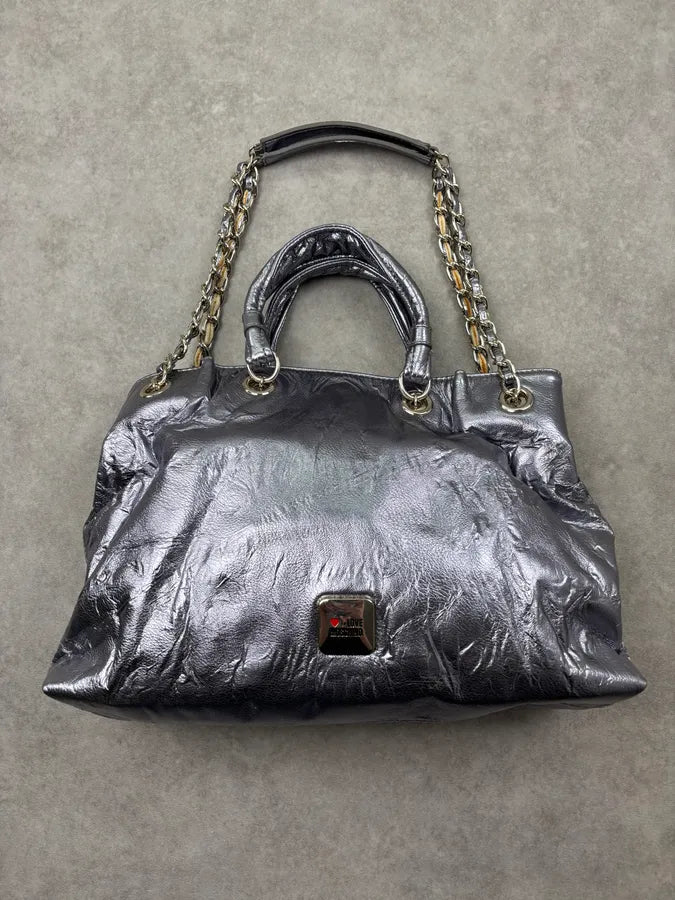 Moschino Silver Leather Studded Handle Bag YpUfvmY 9