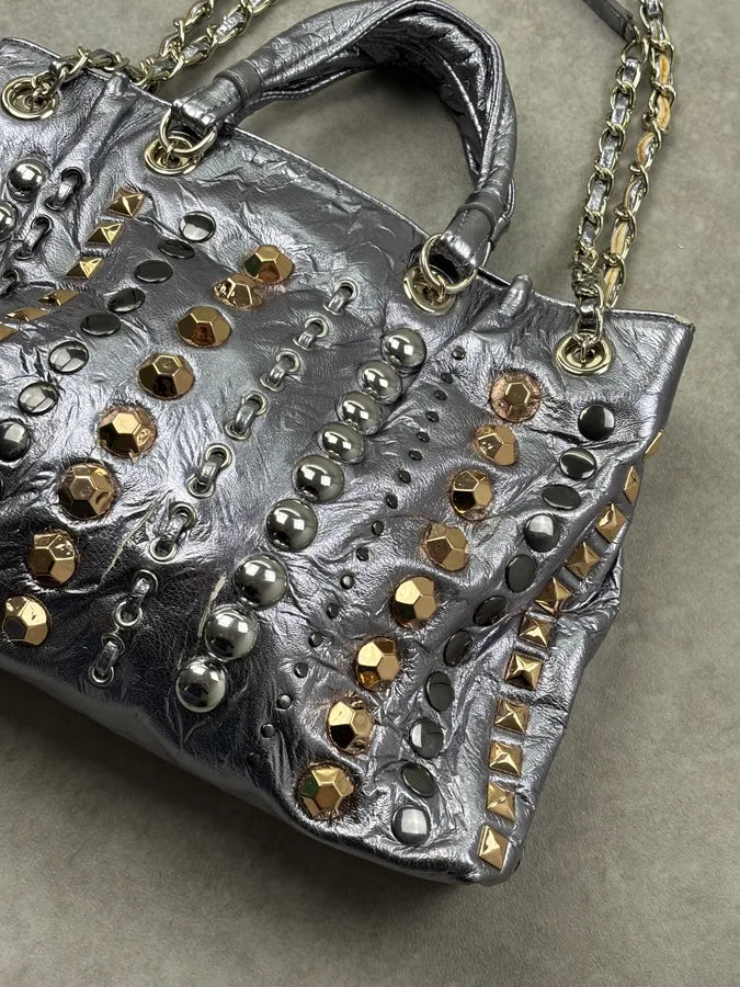 Moschino Silver Leather Studded Handle Bag YpUfvmY 6