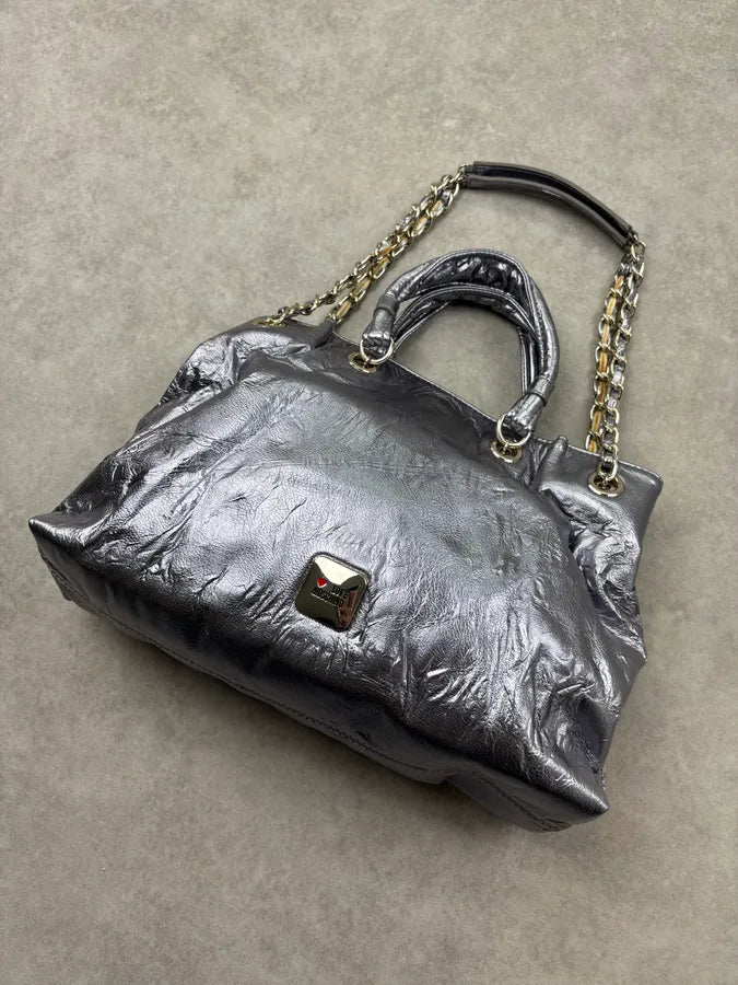 Moschino Silver Leather Studded Handle Bag YpUfvmY 11