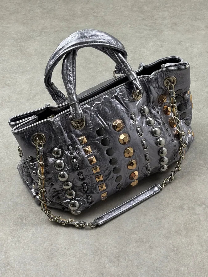 Moschino Silver Leather Studded Handle Bag YpUfvmY 0