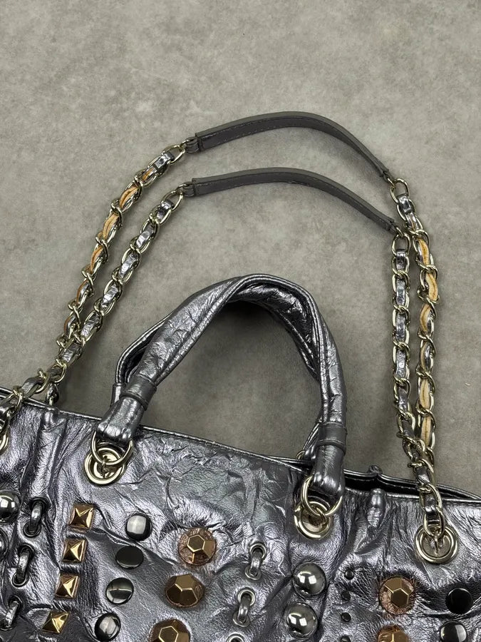 Moschino Silver Leather Studded Handle Bag YpUfvmY 5