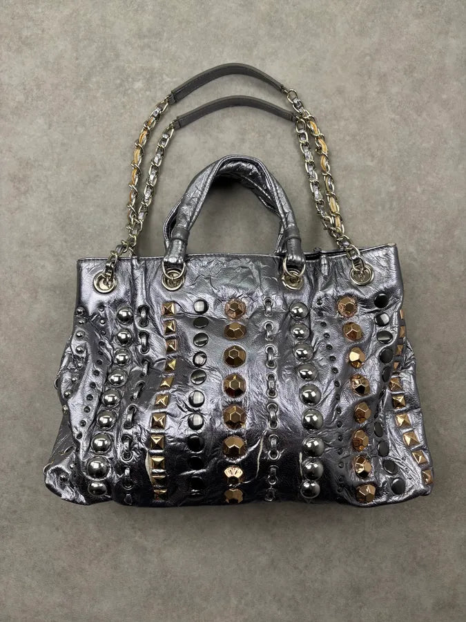 Moschino Silver Leather Studded Handle Bag YpUfvmY 4