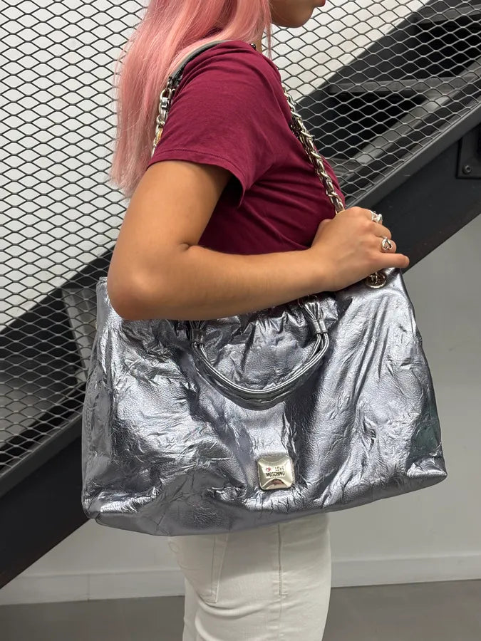 Moschino Silver Leather Studded Handle Bag YpUfvmY 3