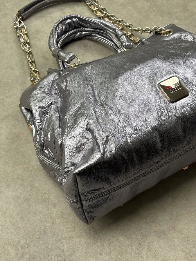 Moschino Silver Leather Studded Handle Bag YpUfvmY 12