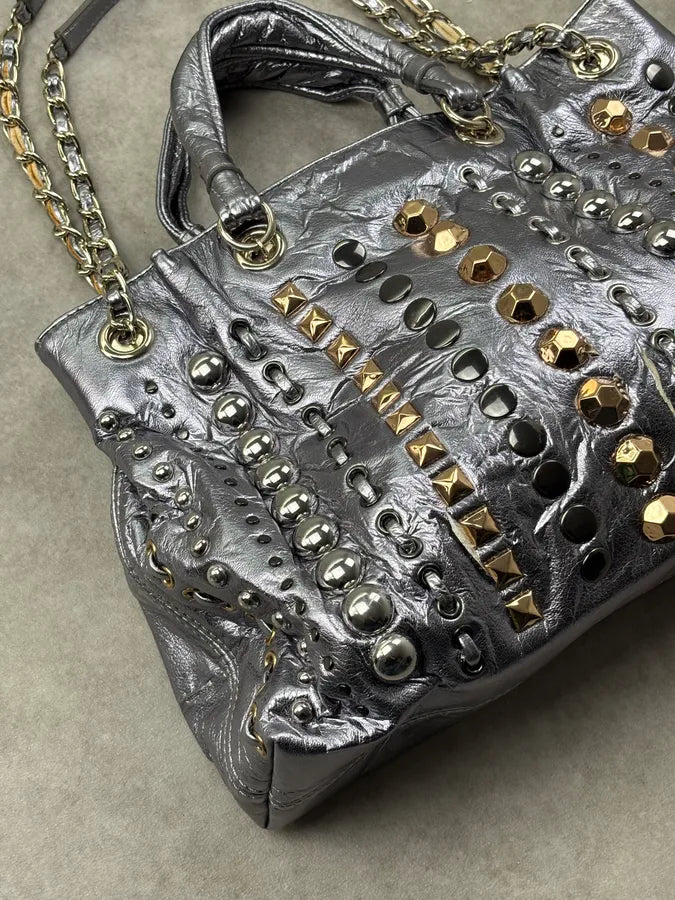 Moschino Silver Leather Studded Handle Bag YpUfvmY 7