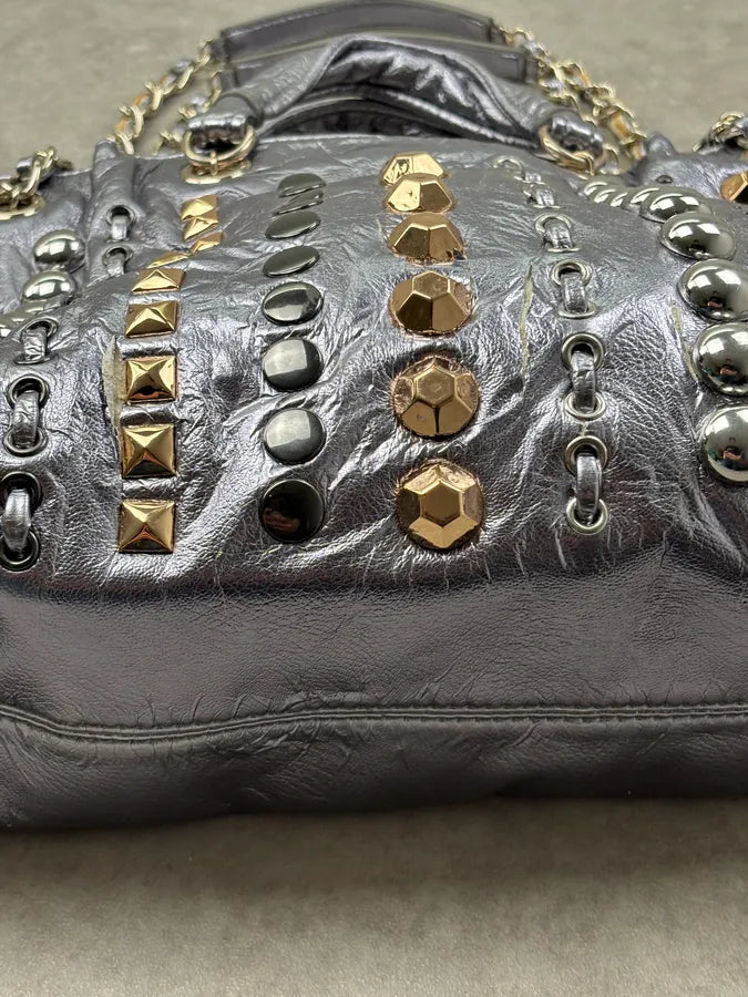Moschino Silver Leather Studded Handle Bag YpUfvmY 8