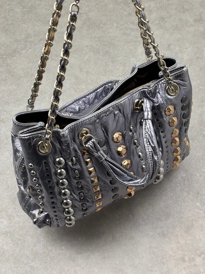 Moschino Silver Leather Studded Handle Bag YpUfvmY 1