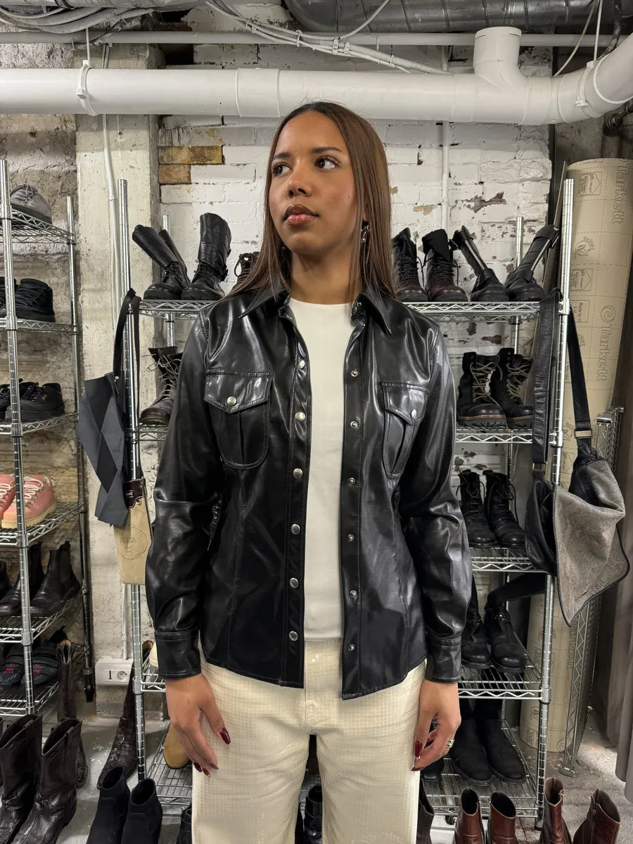 Moschino Sleek Eco Leather Black Shirt qUygtZJ 0