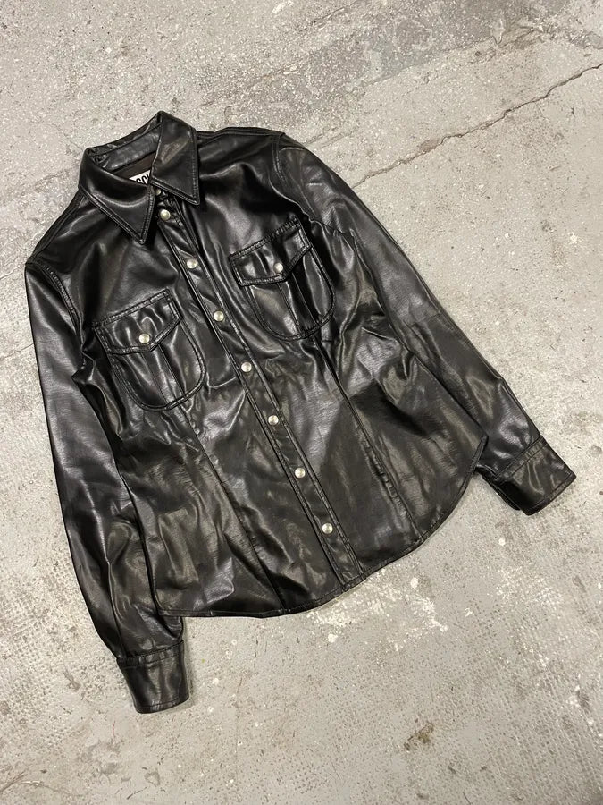 Moschino Sleek Eco Leather Black Shirt qUygtZJ 10