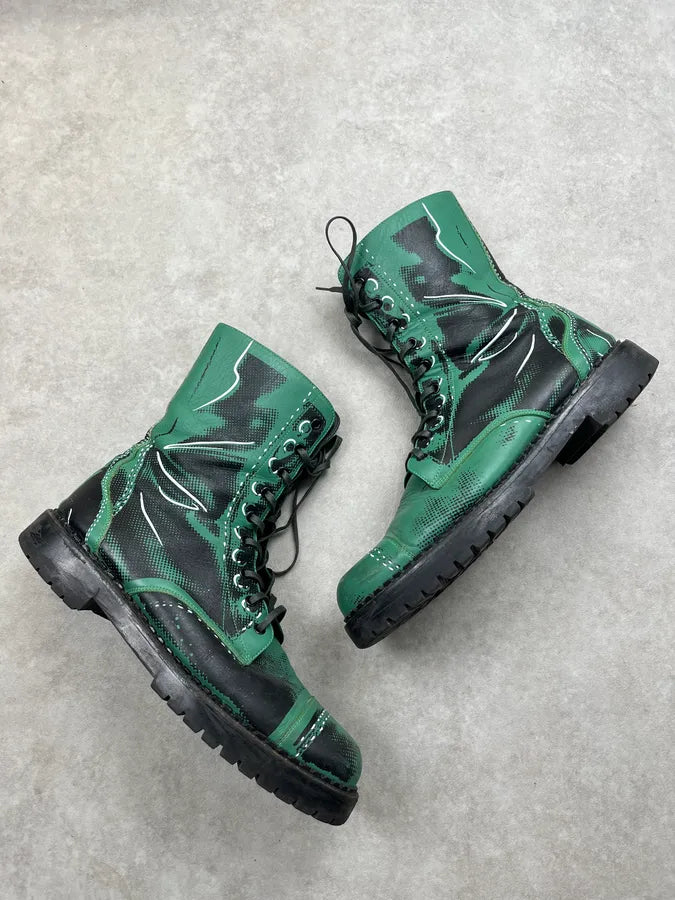 Moschino Trompe L’Oeil Green & Black Leather Lace-Up Boots zhXHqug 1