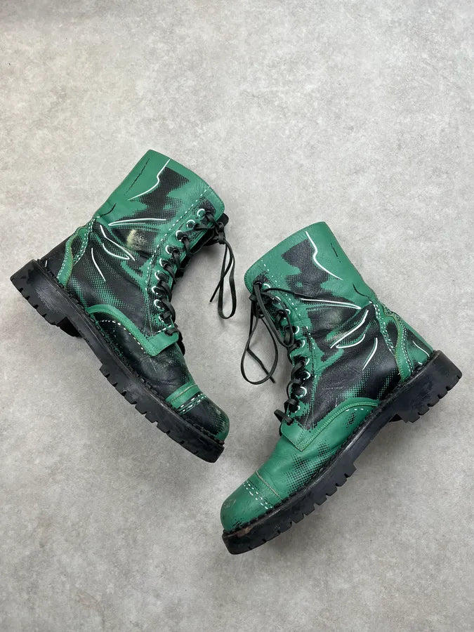 Moschino Trompe L’Oeil Green & Black Leather Lace-Up Boots zhXHqug 2