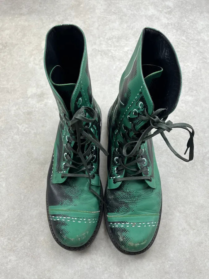 Moschino Trompe L’Oeil Green & Black Leather Lace-Up Boots zhXHqug 3