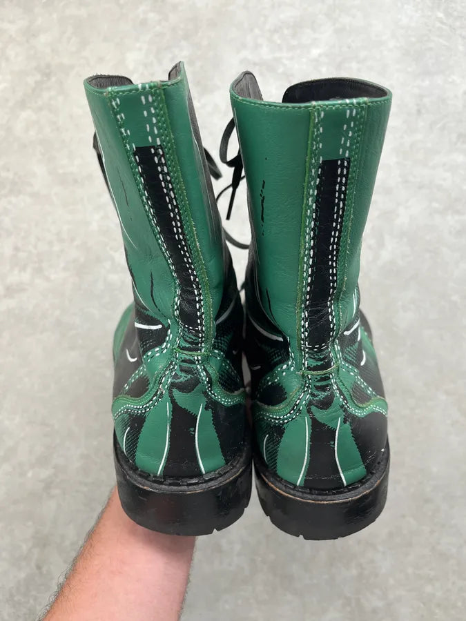 Moschino Trompe L’Oeil Green & Black Leather Lace-Up Boots zhXHqug 4