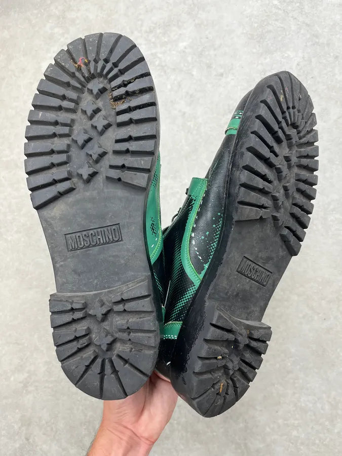 Moschino Trompe L’Oeil Green & Black Leather Lace-Up Boots zhXHqug 5